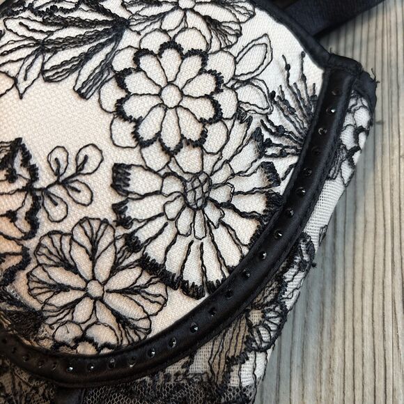 Victoria's Secret Embroidered Long Line Push-up Bustier Black Floral Lace 32DD - Picture 15 of 15